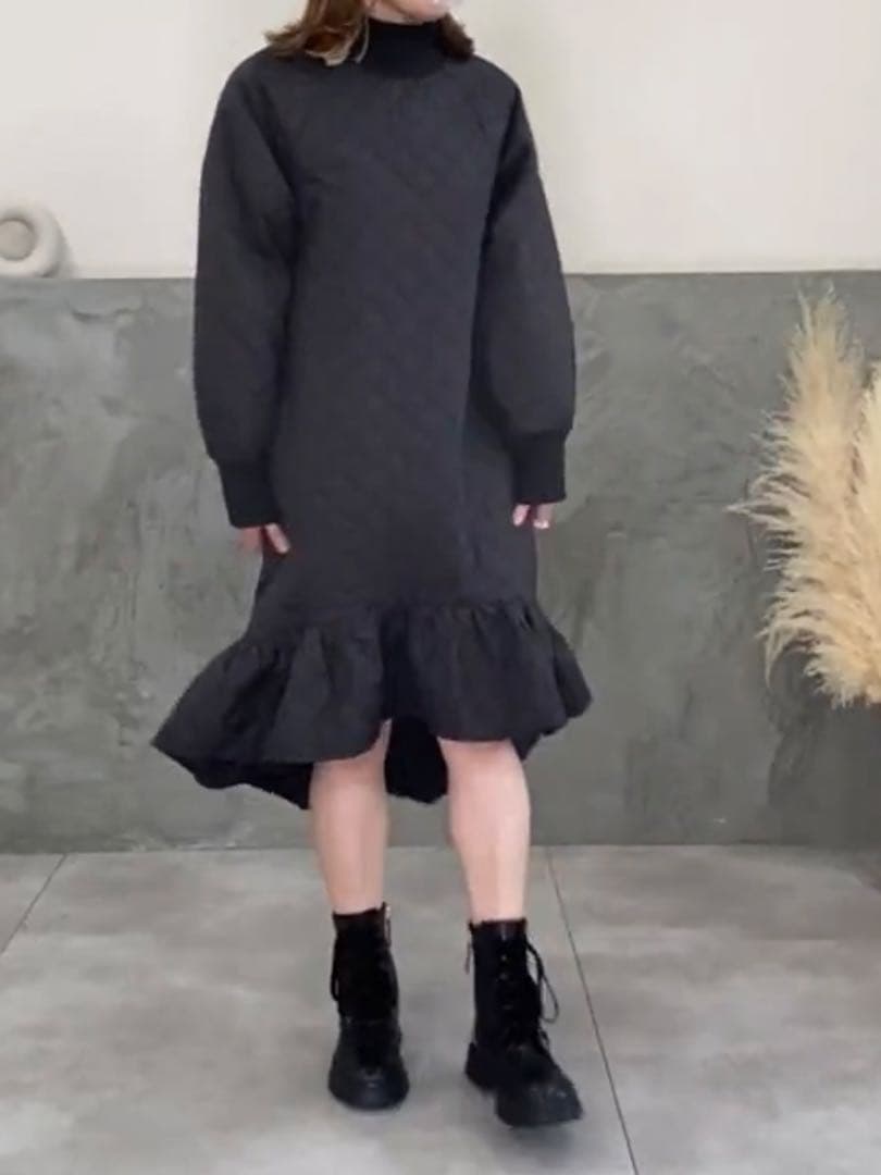 Donoban ドノバン　キルティング　アシメ　ワンピース　ブラック