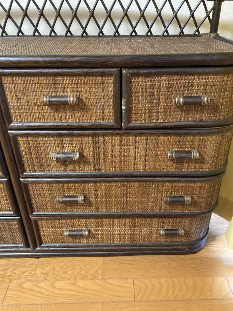 ラタン★籐★ワイドシェルフ　チェスト　アンティーク　ビンテージ