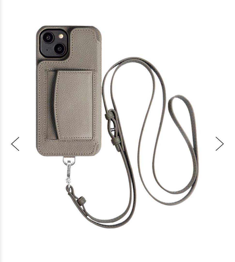 【DEMIUPOCHEチャコール革巻きiPhone14 チャコールストラップ付き