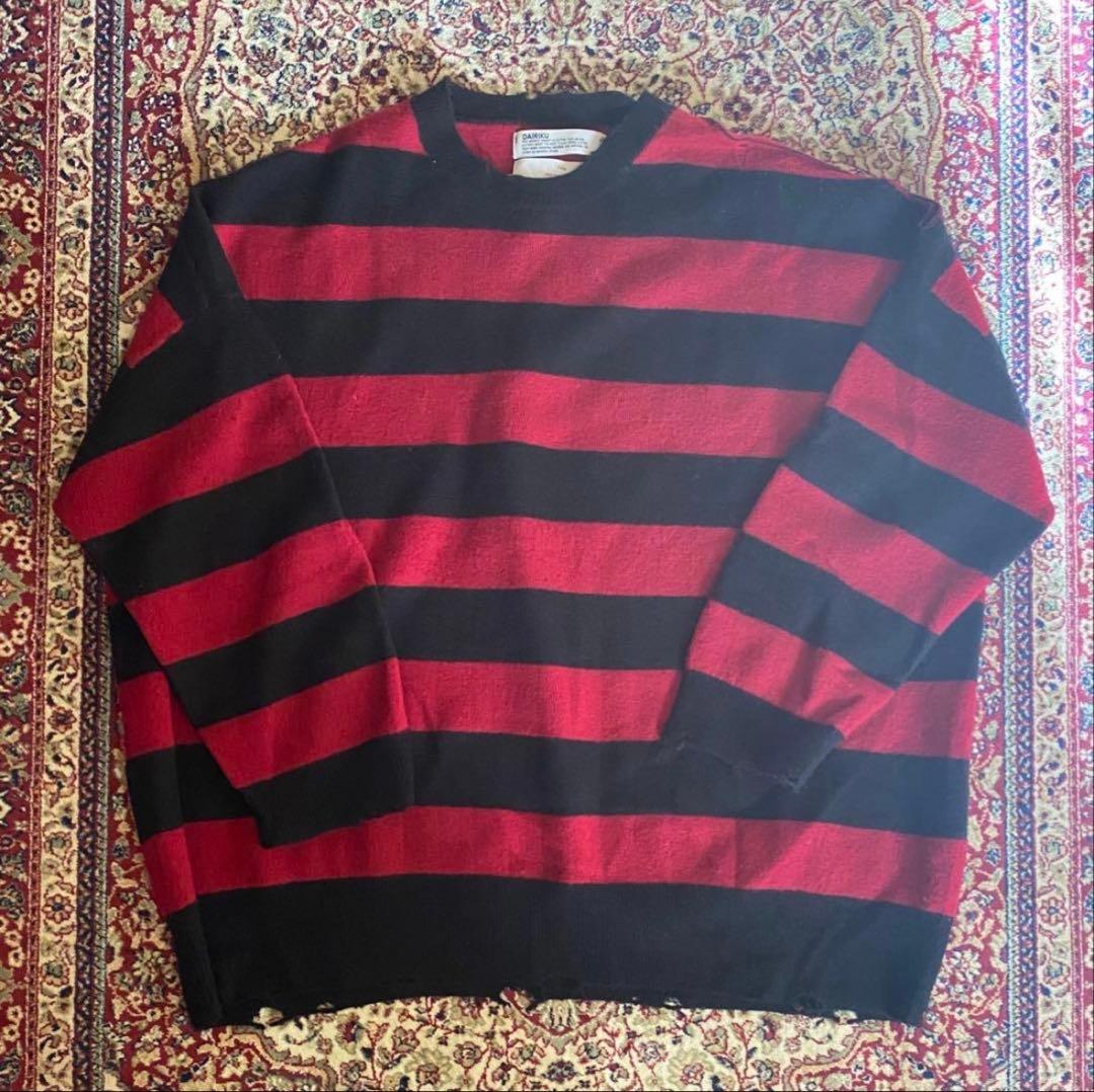 トップス DAIRIKU Fulling Damage Border Knit 22AW