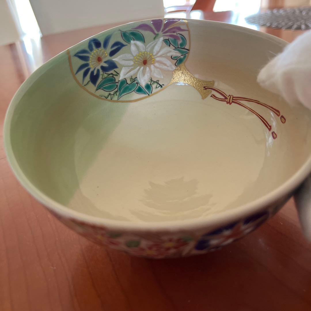 抹茶茶碗　壱休窯　仁清掛分団扇