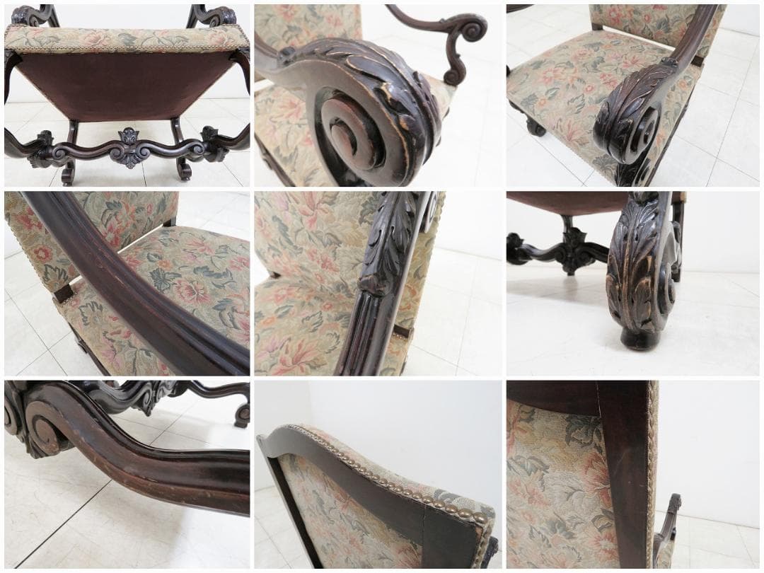 フランスアンティーク アームチェア ウォルナット ゴブラン織り バロック様式 ①