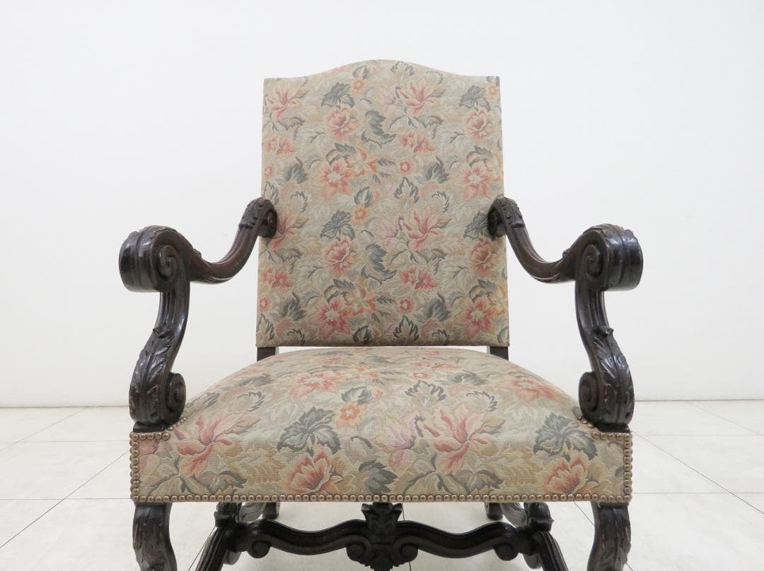 フランスアンティーク アームチェア ウォルナット ゴブラン織り バロック様式 ①