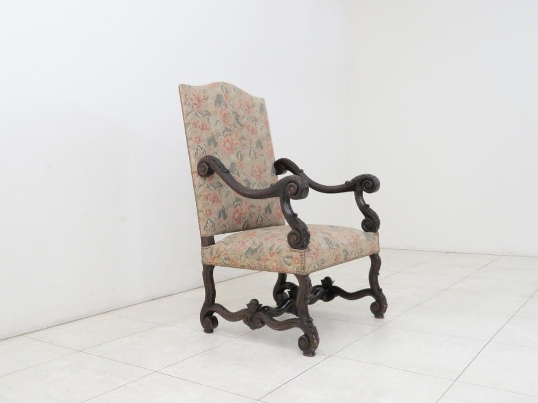 フランスアンティーク アームチェア ウォルナット ゴブラン織り バロック様式 ①