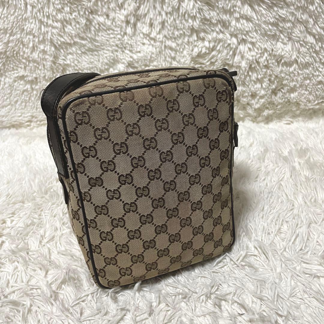 【良品】GUCCI グッチ　ショルダーバッグ　サコッシュ　キャンバス　ブラウン