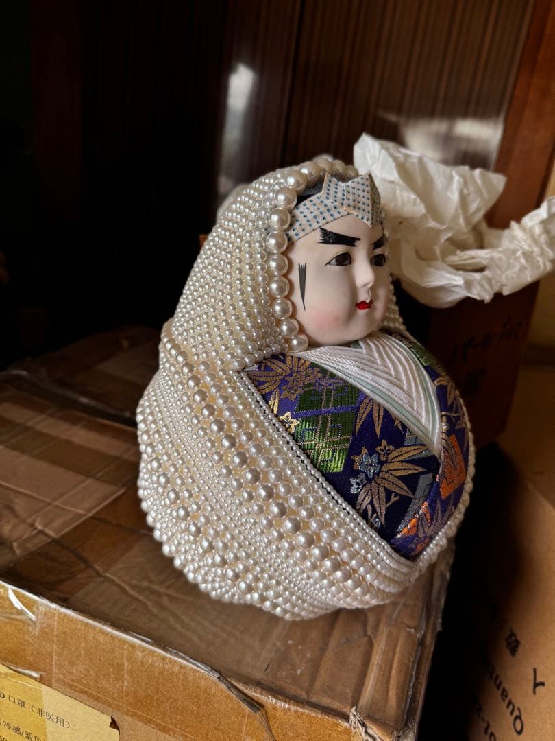 パール武者だるま人形（紫×緑）／レトロ昭和コレクション