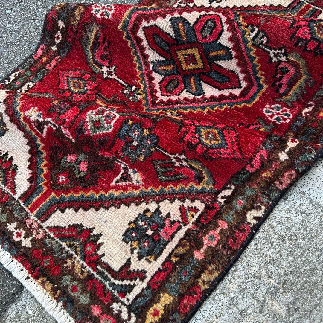 110cmx63ペルシャ絨毯年代織り物ハマダン手織り絨毯スパーヴィンテージラグ