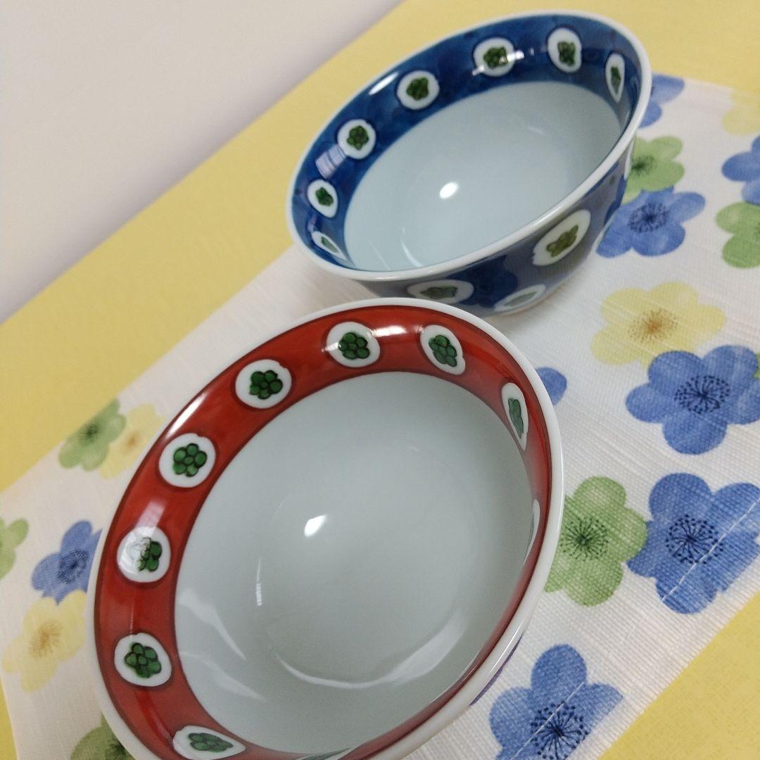 源右衛門⭐️染錦梅花丸紋濃 赤絵梅花丸も紋濃ペア飯椀