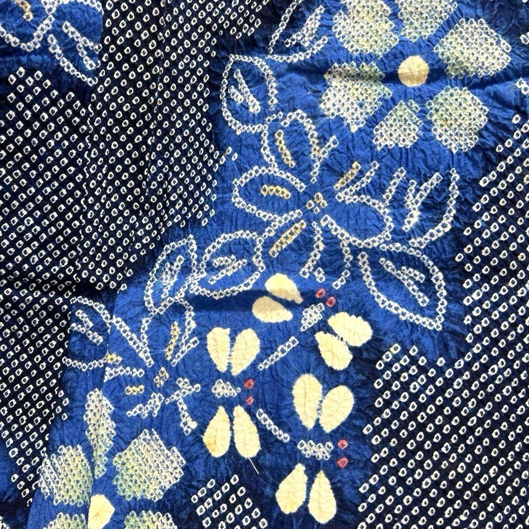 藍染　花模様　蜻蛉　とんぼ　浴衣　有松鳴海絞り　着物　042a p