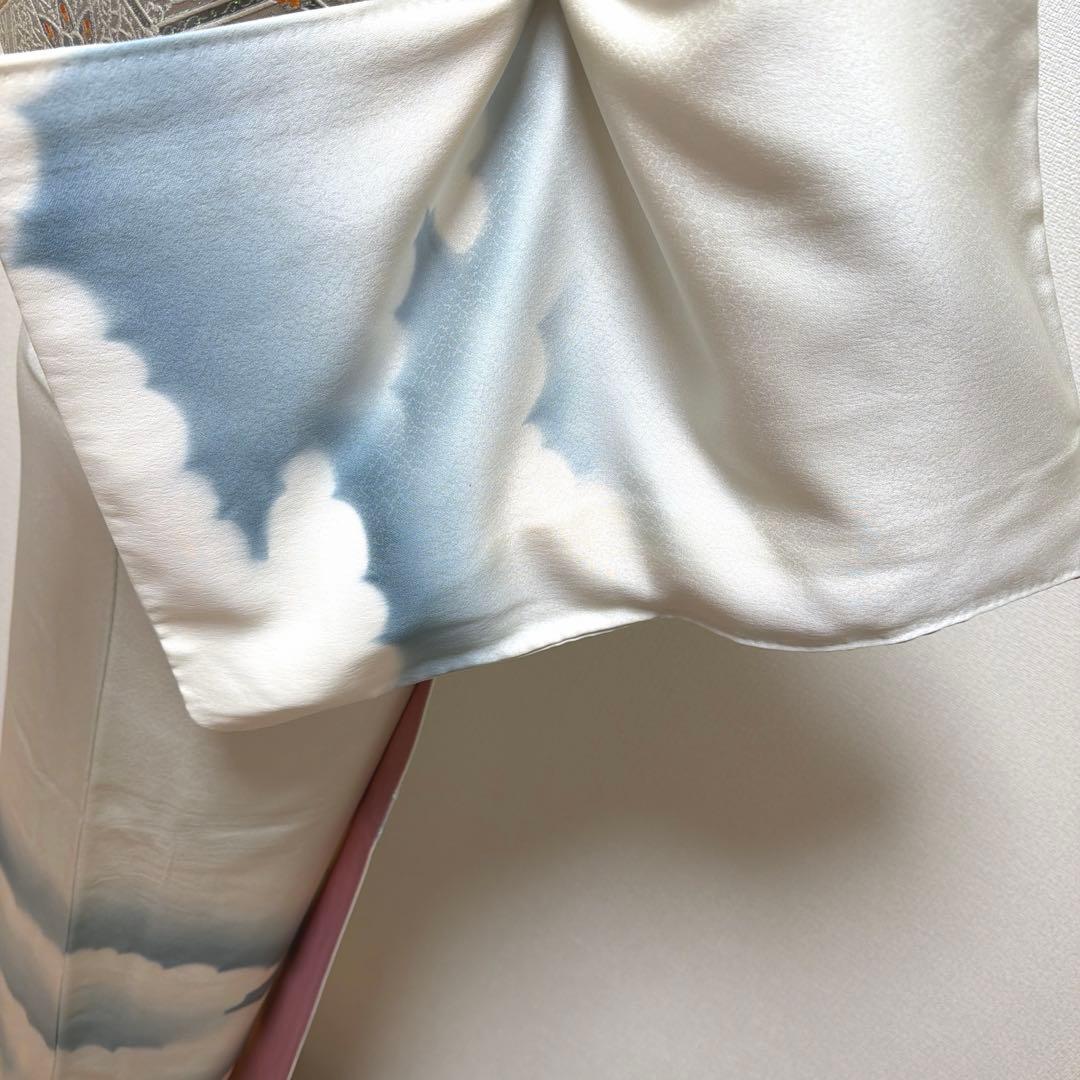 10 訪問着フルセット 正絹 淡い水色 ブルー 総刺繍 暈し染め 上品 シンプル