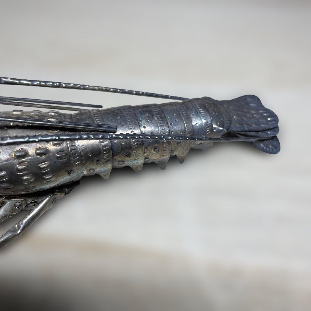 純銀製　自在海老置物　弘美在銘　箱なし