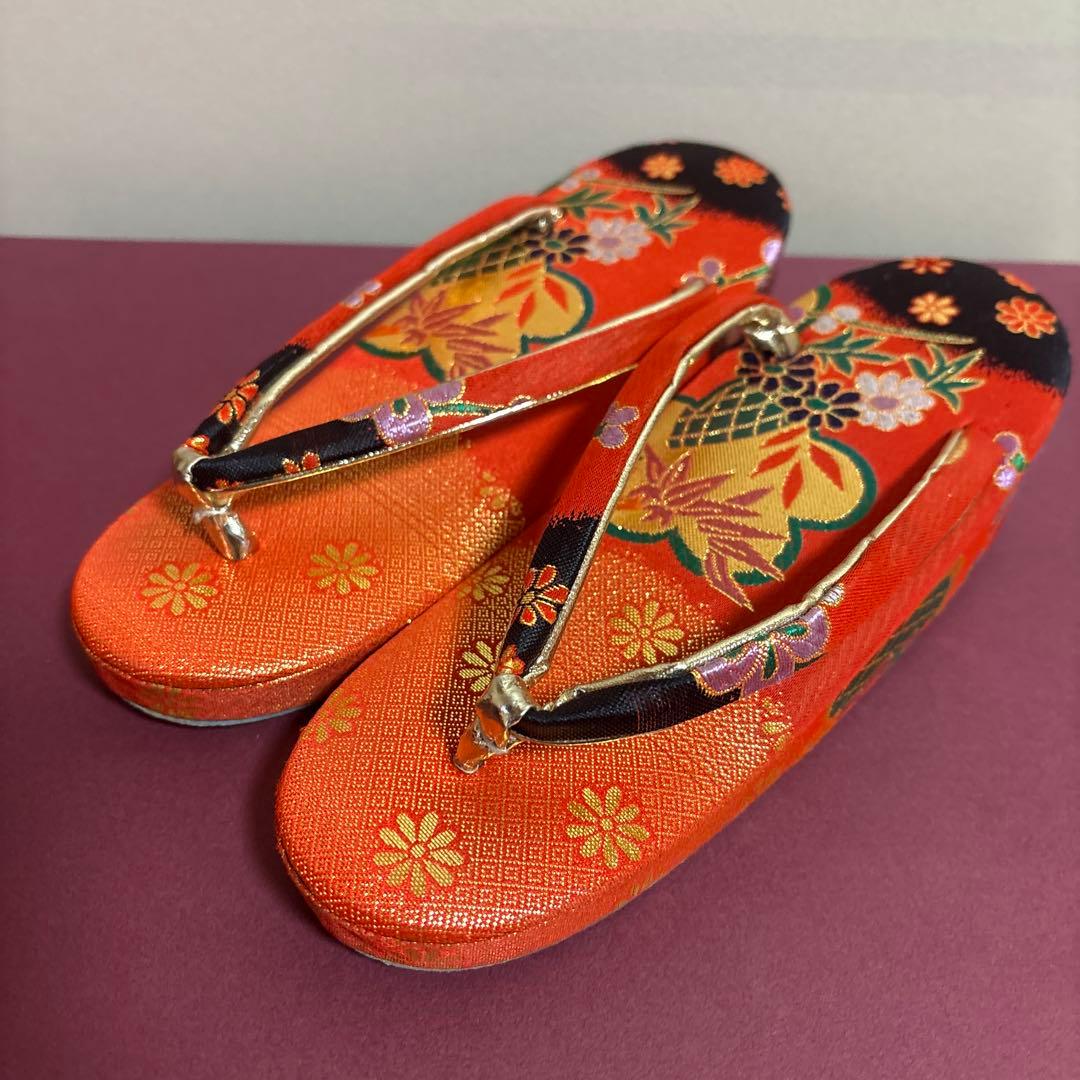 七五三用 赤色花柄草履とバッグセット