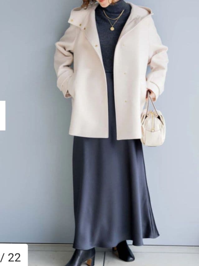 美品☆23区 ウールカシミヤビーバー フード付き ショートコート ベージュ