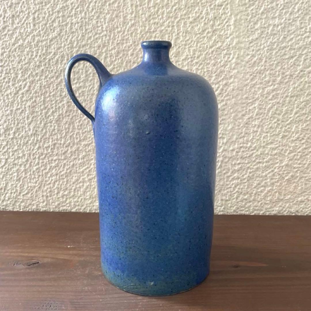 ヴィンテージ花器 ドイツ花瓶 27cm青色 陶器 華道
