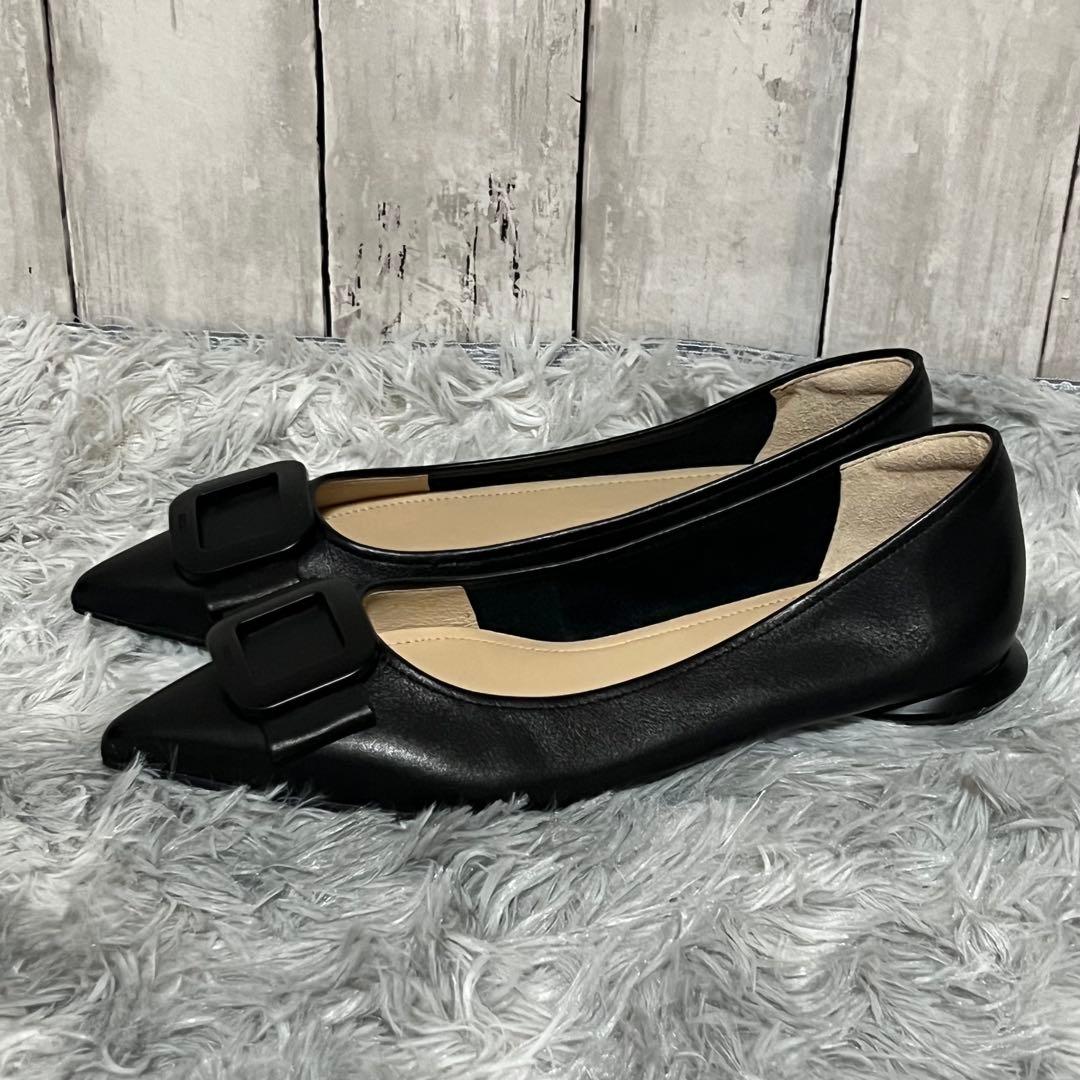 未使用級✨ スタッカート M ポインテッドトゥ ミルーレフラットシューズ 黒