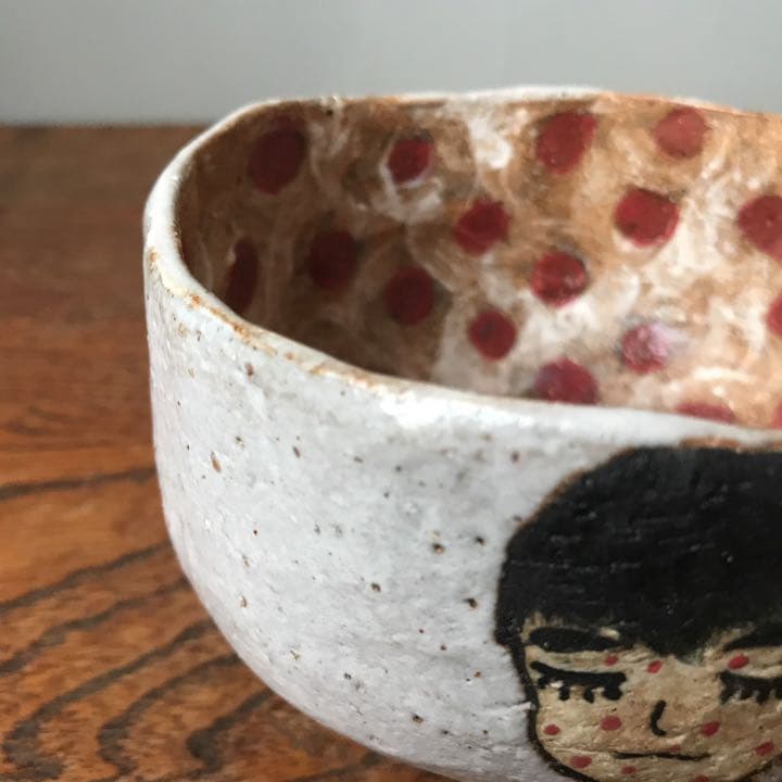 妻の作った 抹茶茶碗 陶芸 水玉模様 病める時もわりと元気だった息子の茶碗