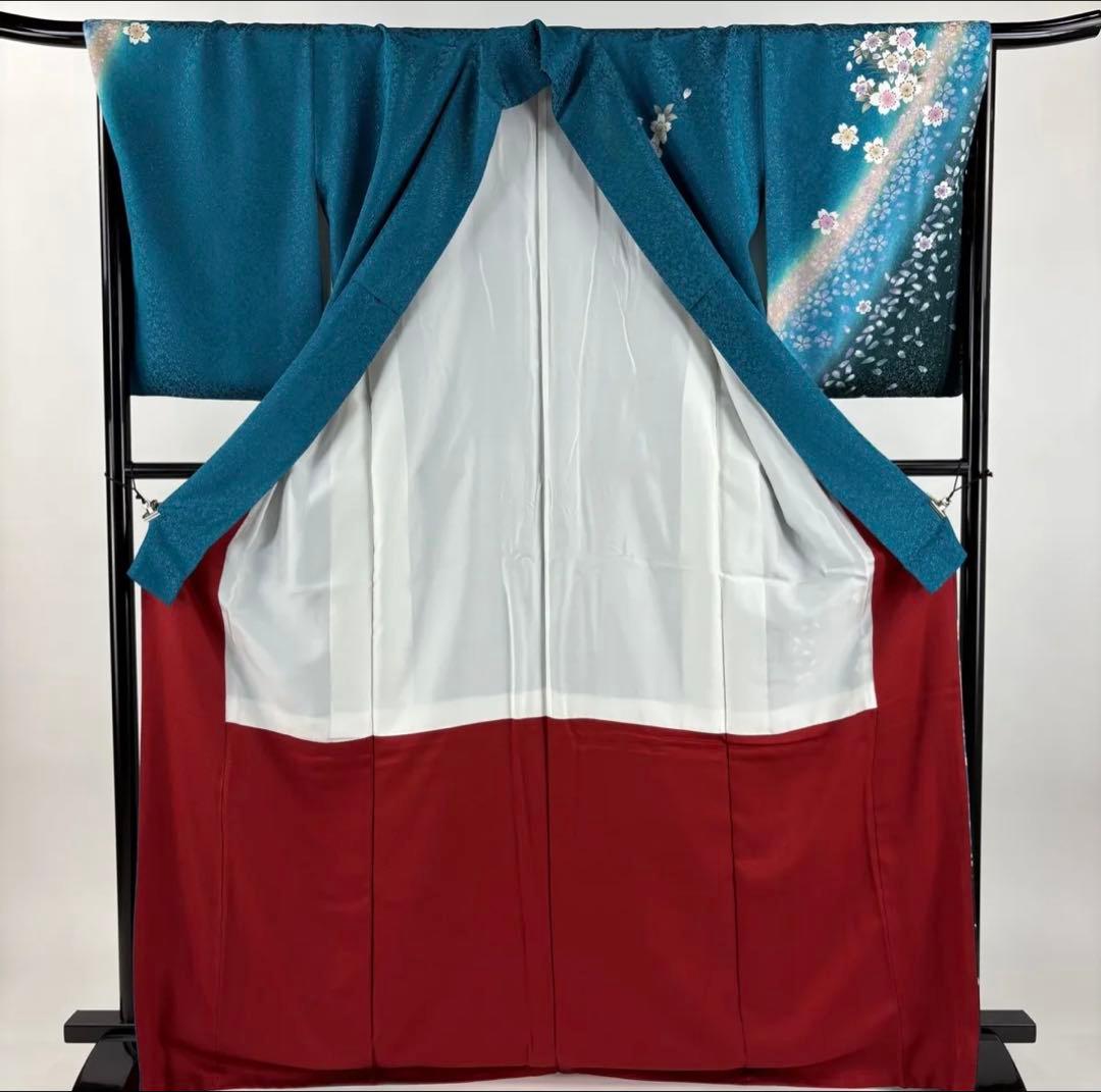 桜柄 青緑色 訪問着