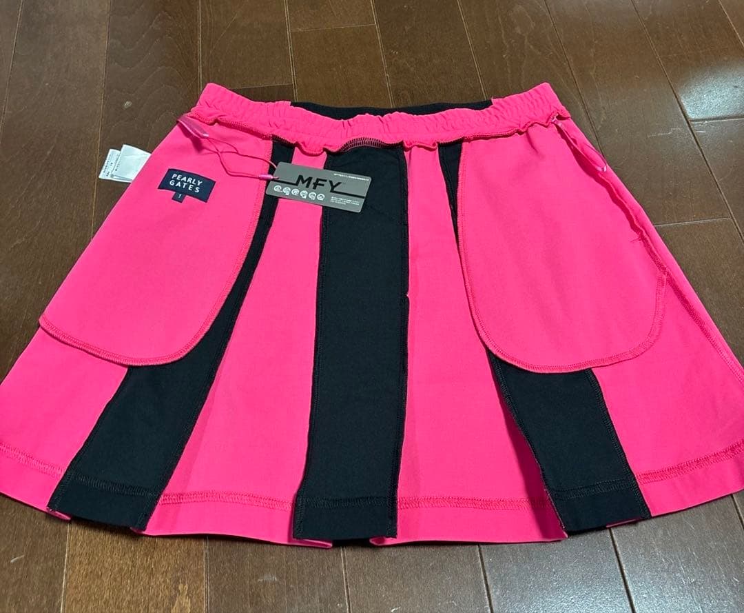 パーリーゲイツMFY裏カノコプリーズスカート ピンク×ブラックサイズ1