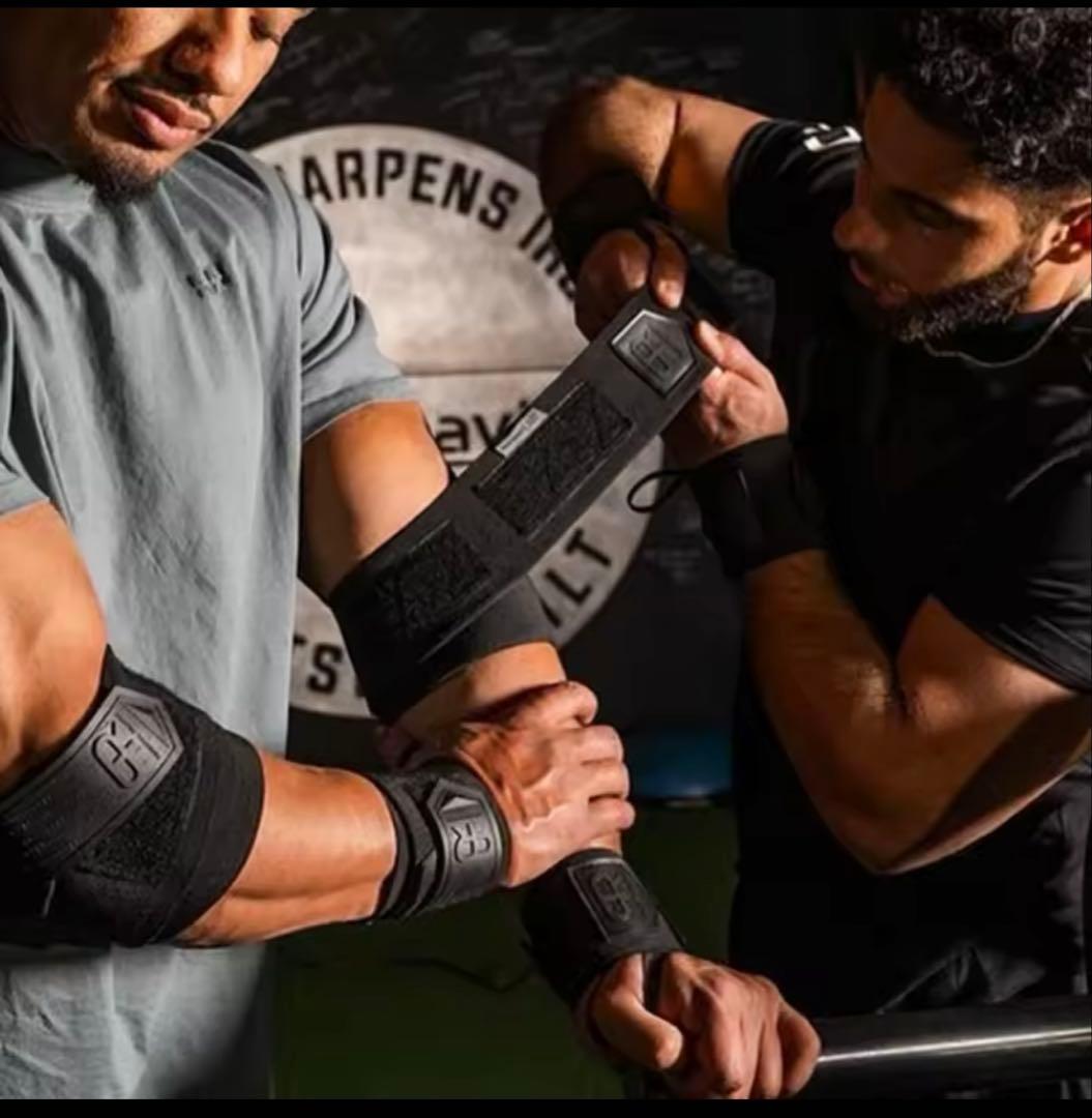 パーソナルレコード　PR　エルボーラップ　オールブラック色　トレーニング　筋トレ