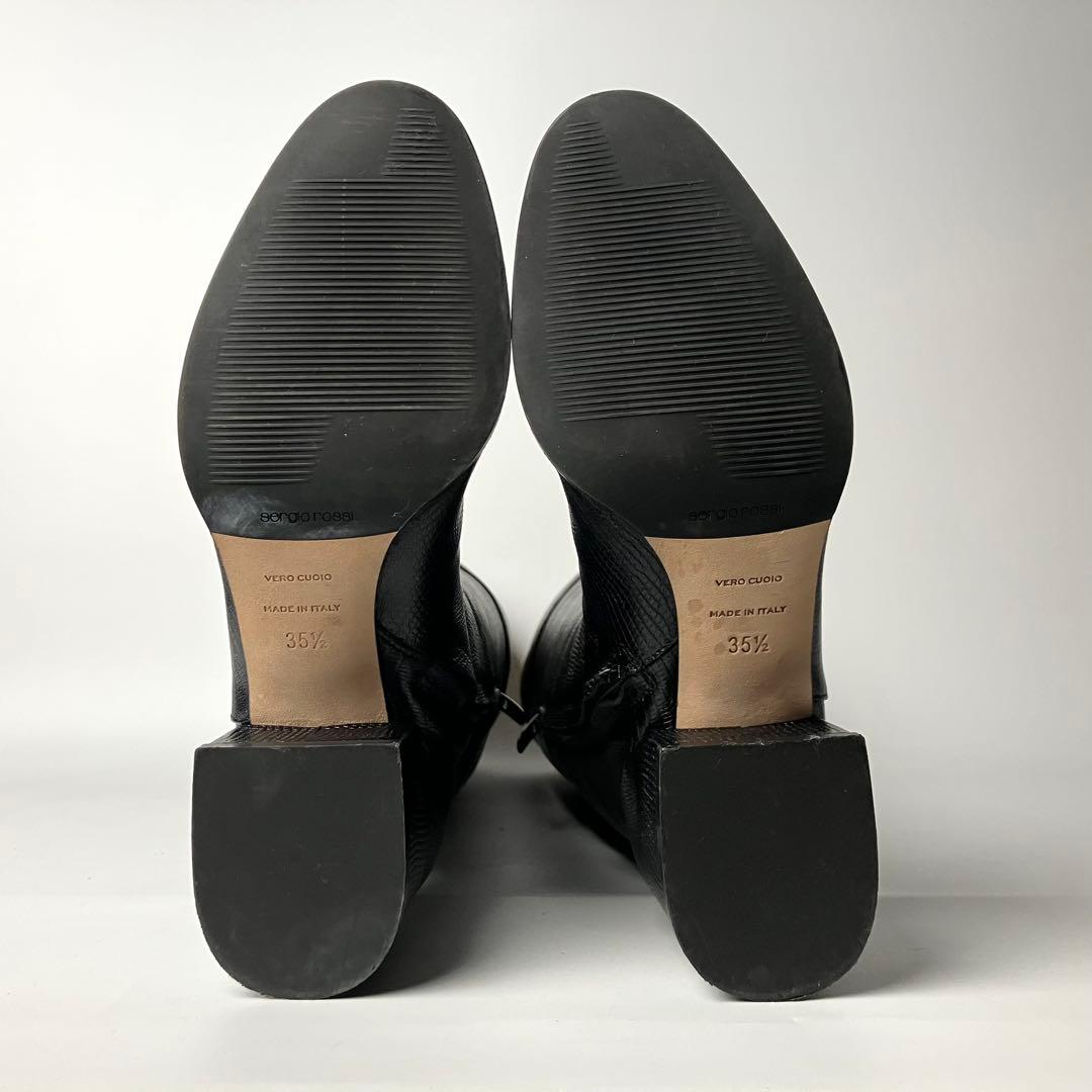 【美品】セルジオロッシ　リザードロングブーツ　ブラックバックル　黒22.5 近年