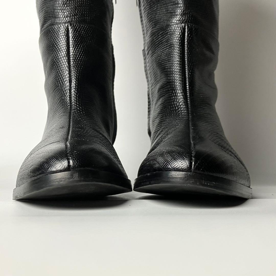 【美品】セルジオロッシ　リザードロングブーツ　ブラックバックル　黒22.5 近年