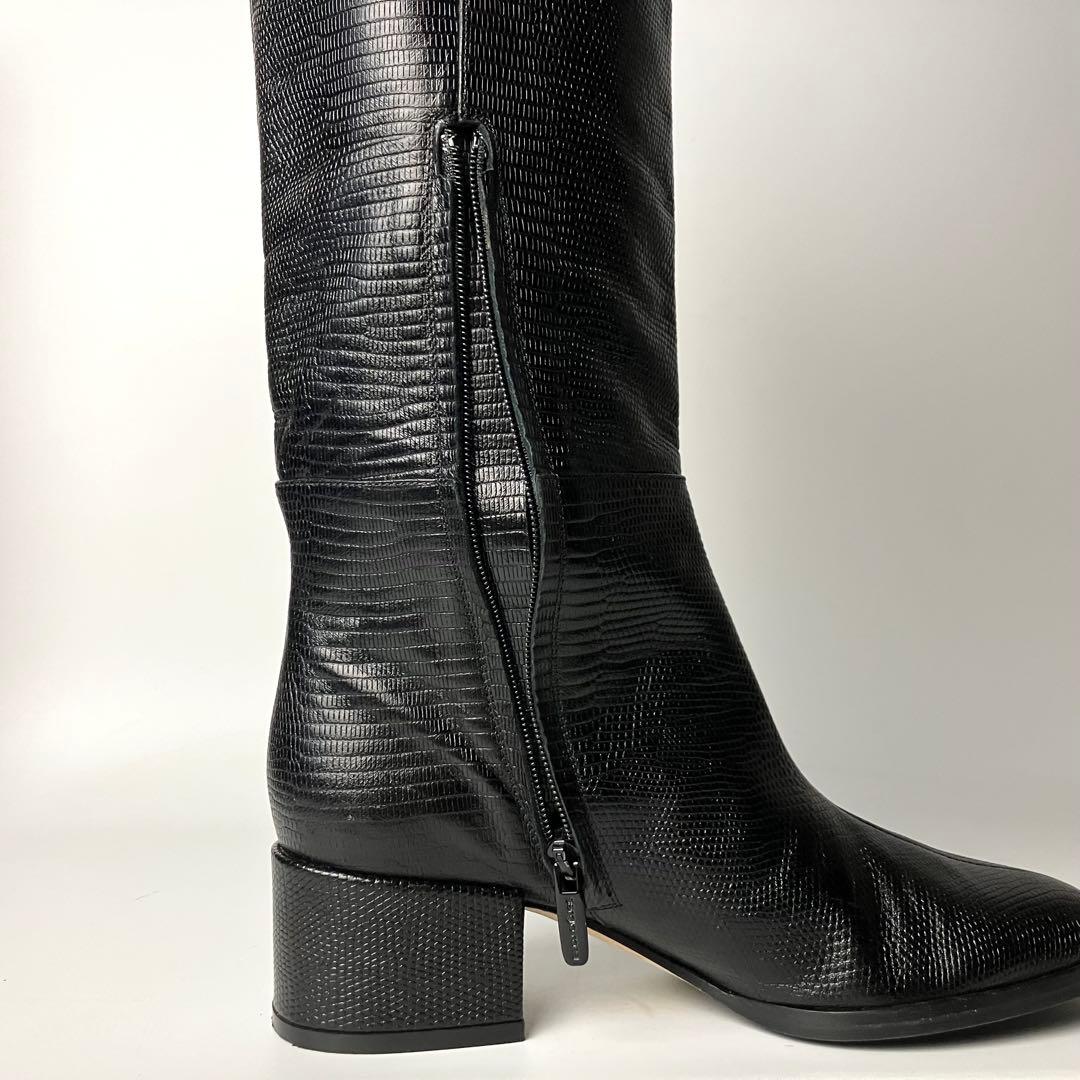 【美品】セルジオロッシ　リザードロングブーツ　ブラックバックル　黒22.5 近年