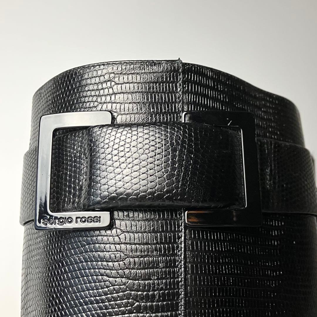 【美品】セルジオロッシ　リザードロングブーツ　ブラックバックル　黒22.5 近年