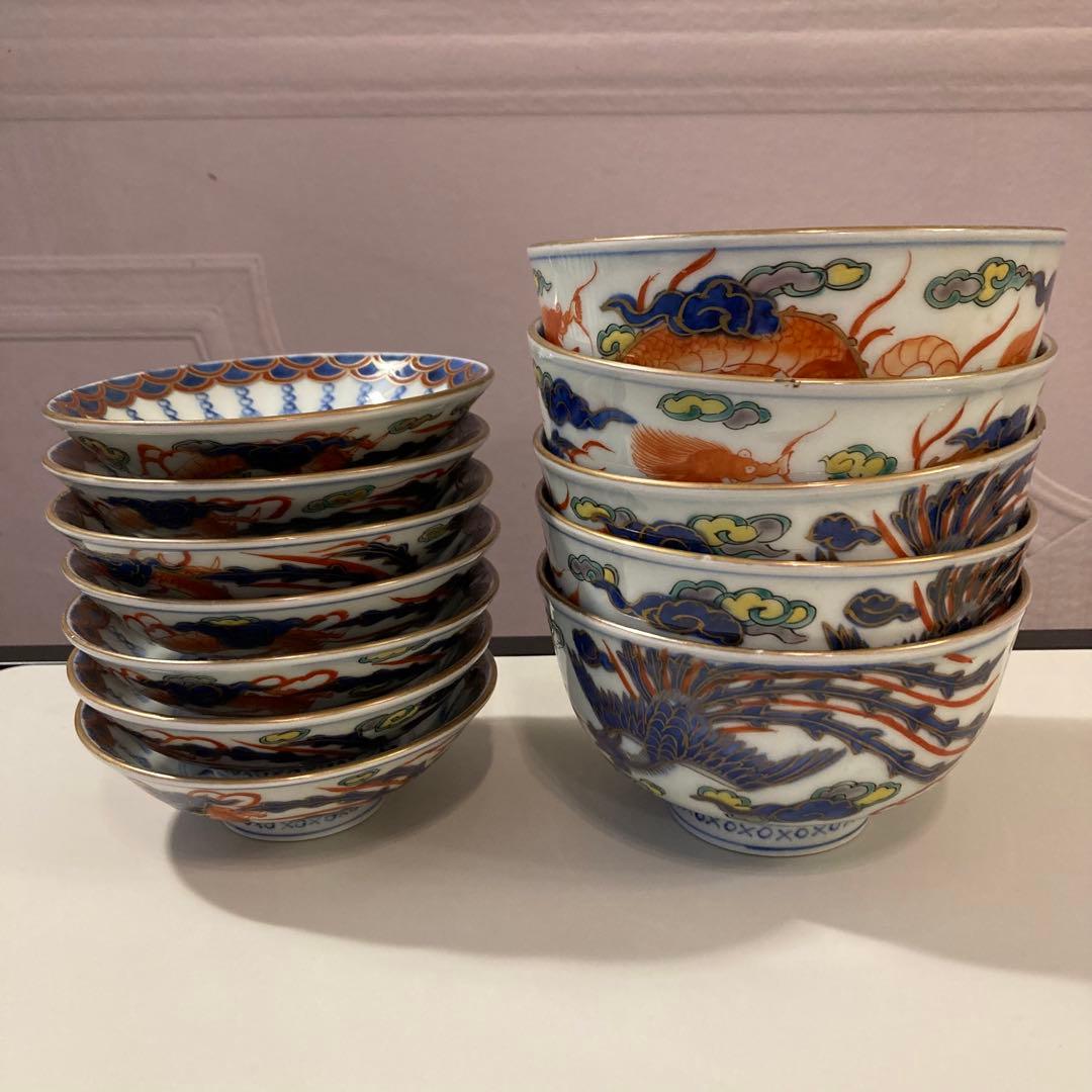 太明成化年製 伊万里 龍紋茶碗 蓋7枚 器5客