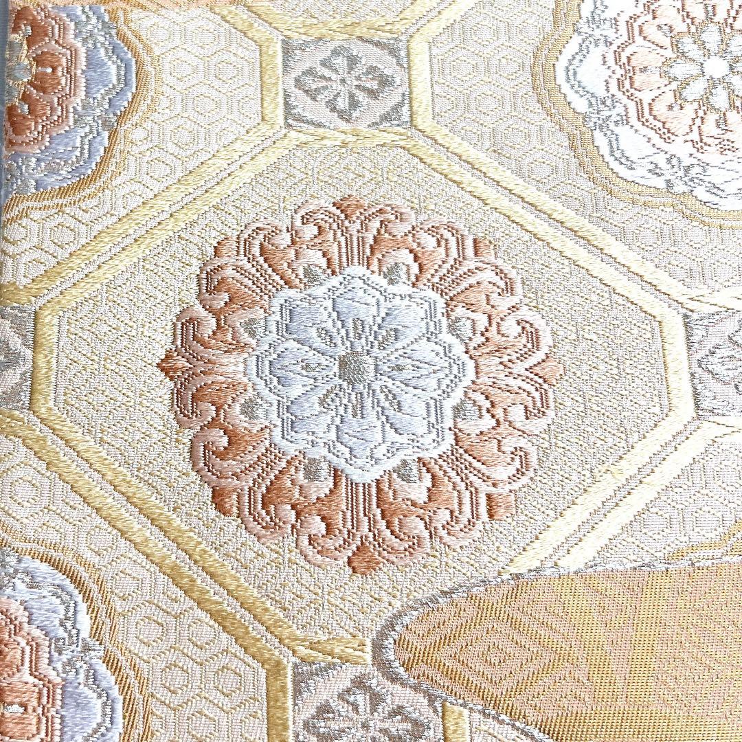 袋帯　銀糸　ヱ霞　花菱　華紋　蜀江紋　南天　亀甲　七宝　菱　着物　帯　038k