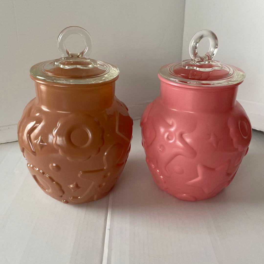 ヘーゼルアトラス　ブラウン・ピンク ガラスジャー2個セット　ヴィンテージ