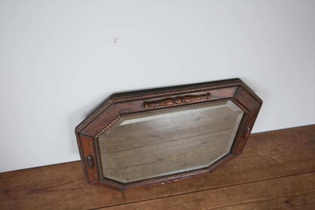 英国アンティーク木製カッティングミラー/壁掛け鏡オクタゴン八角形(88-66)