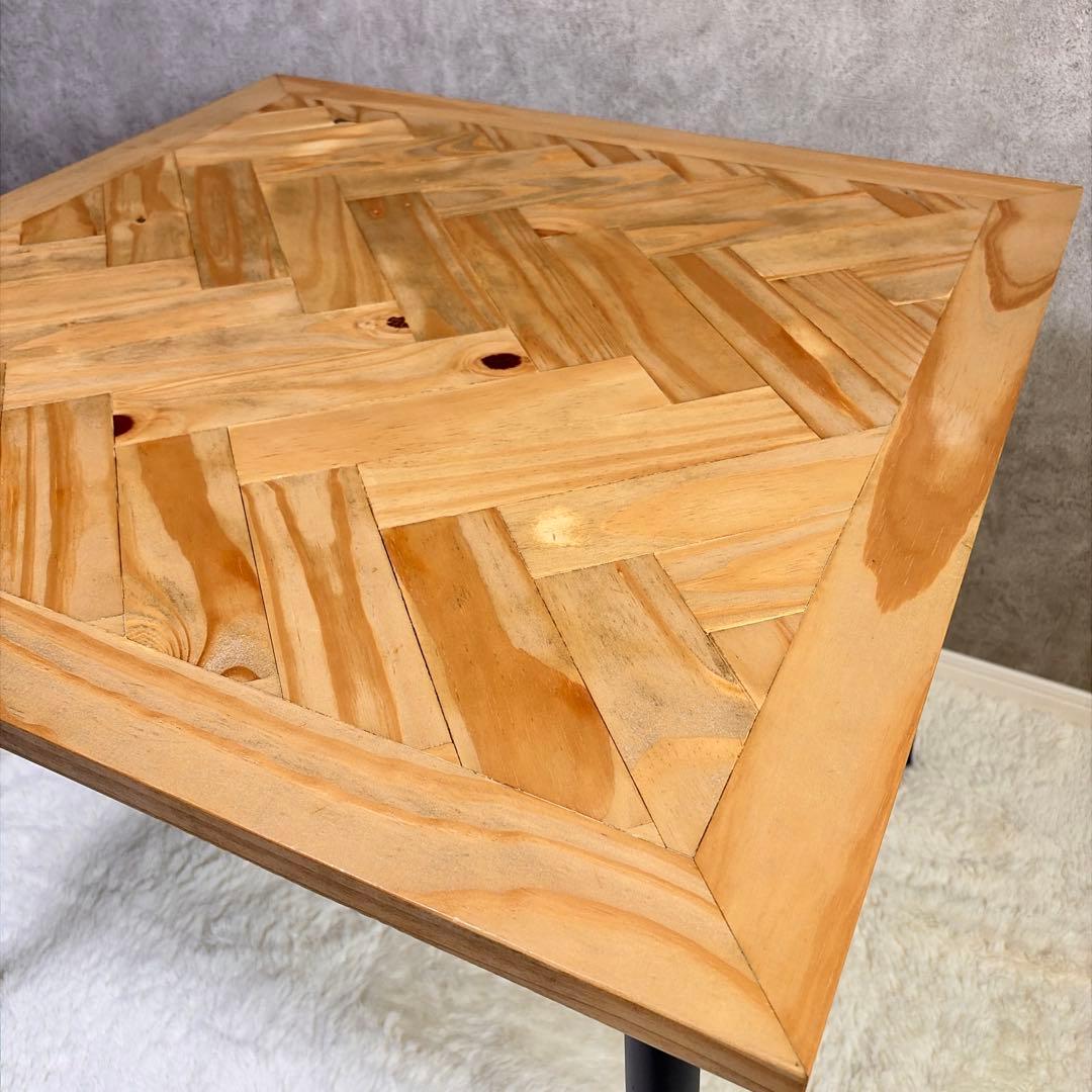 ヘリンボーン ダイニングテーブル 幅80cm 2人用 アイアン脚 木製 カフェ風