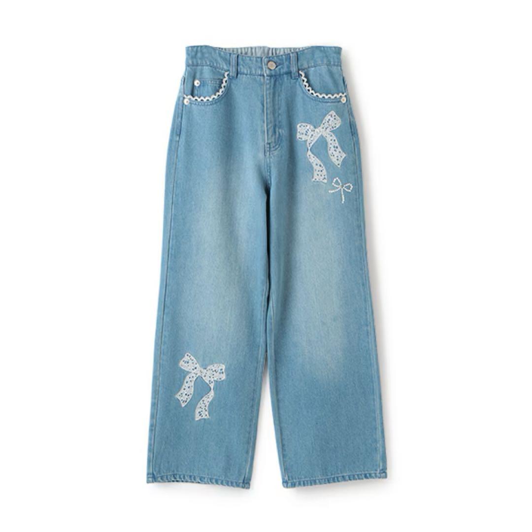 新品 mezzo piano ニコ☆プチ掲載 ワイドデニム 160 レースリボン