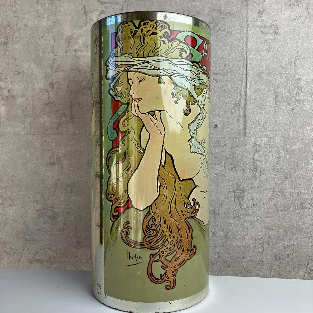 アンティーク　ミュシャ　サロンデサン　ゴミ箱　缶　昭和レトロ　傘立て　アイアン