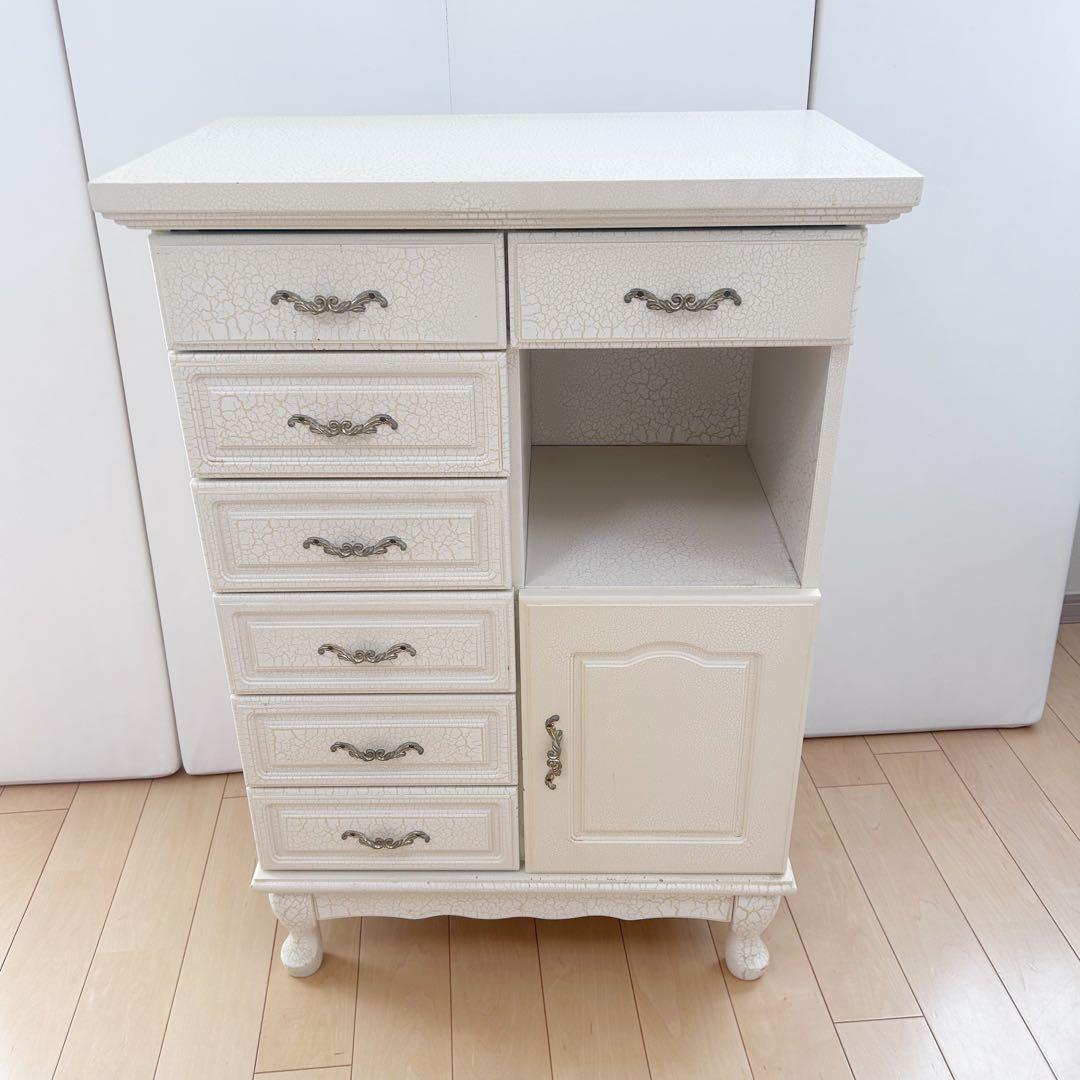 猫脚　フレンチアンティーク　クラック加工　姫家具　ロココ調　サイドチェスト　希少