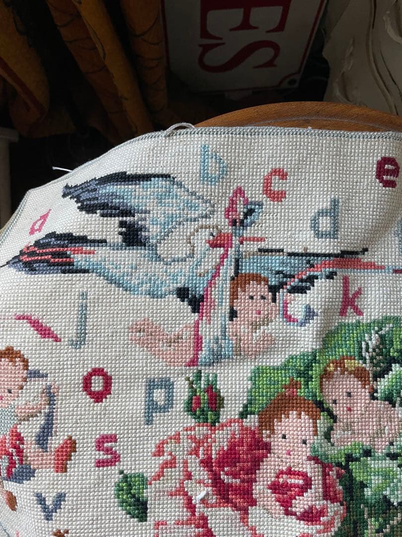 アメリアンティーク　サンプラー　アルファベット　刺繍　プチポアン　レア