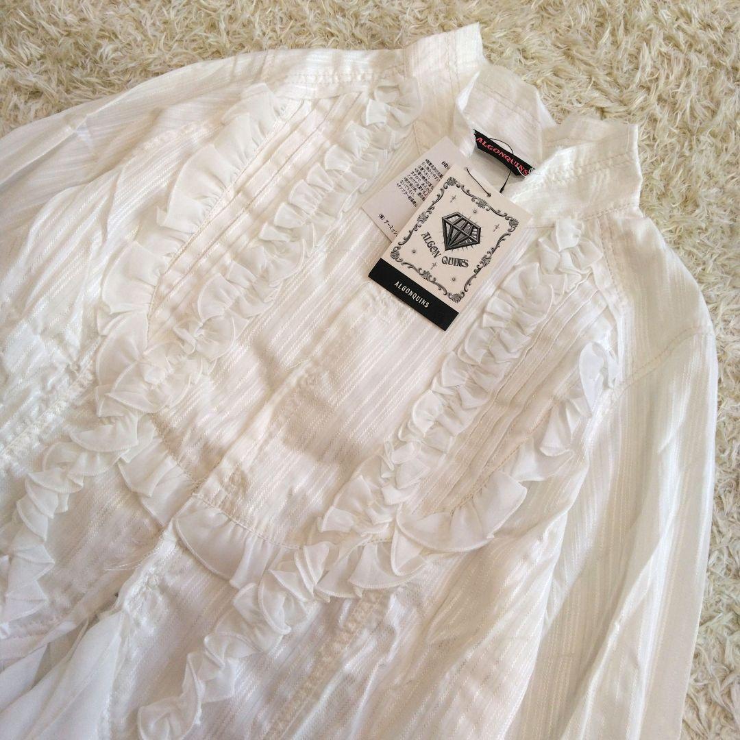 【タグ付き】ALGONQUINSアルゴンキン フリル付きホワイトシフォンブラウス