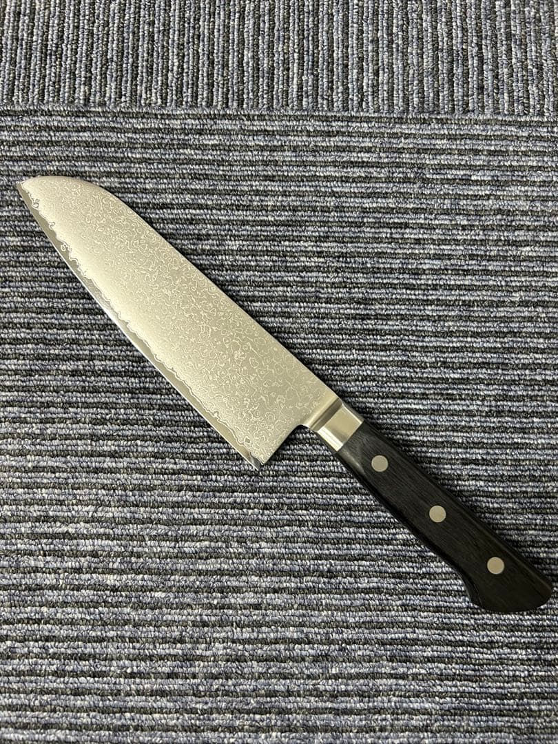 [3個セット] 三徳包丁 ダマスカス モリブデン・バナジウム鋼 口金付黒合板柄