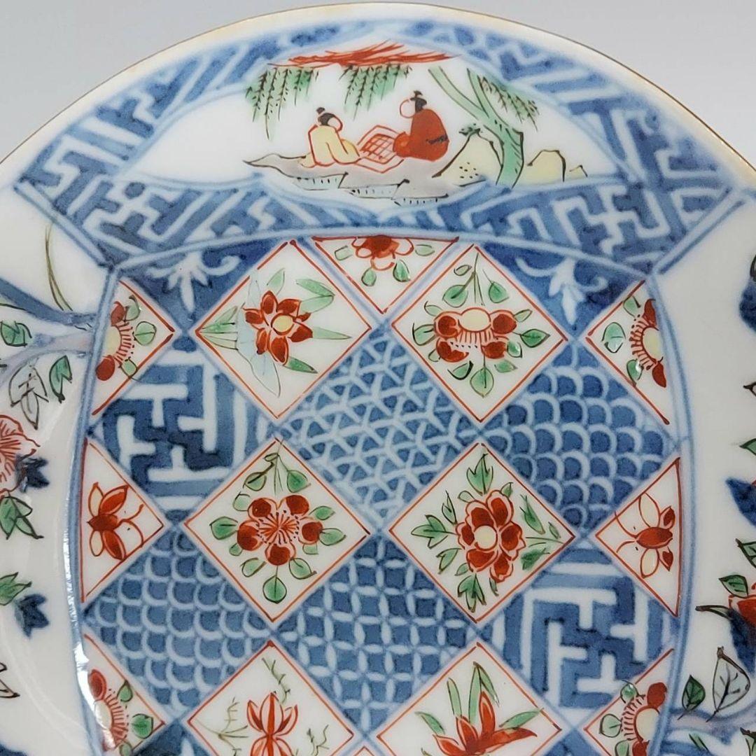 24-1223 古伊万里　柿右衛門手更紗紋様　4.5寸皿　江戸中期