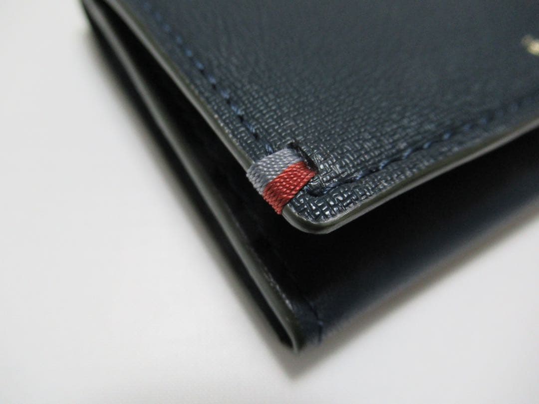 ポールスミス 新品！ハイライトステッチ牛革×床革名刺入れ カードケース 濃緑青