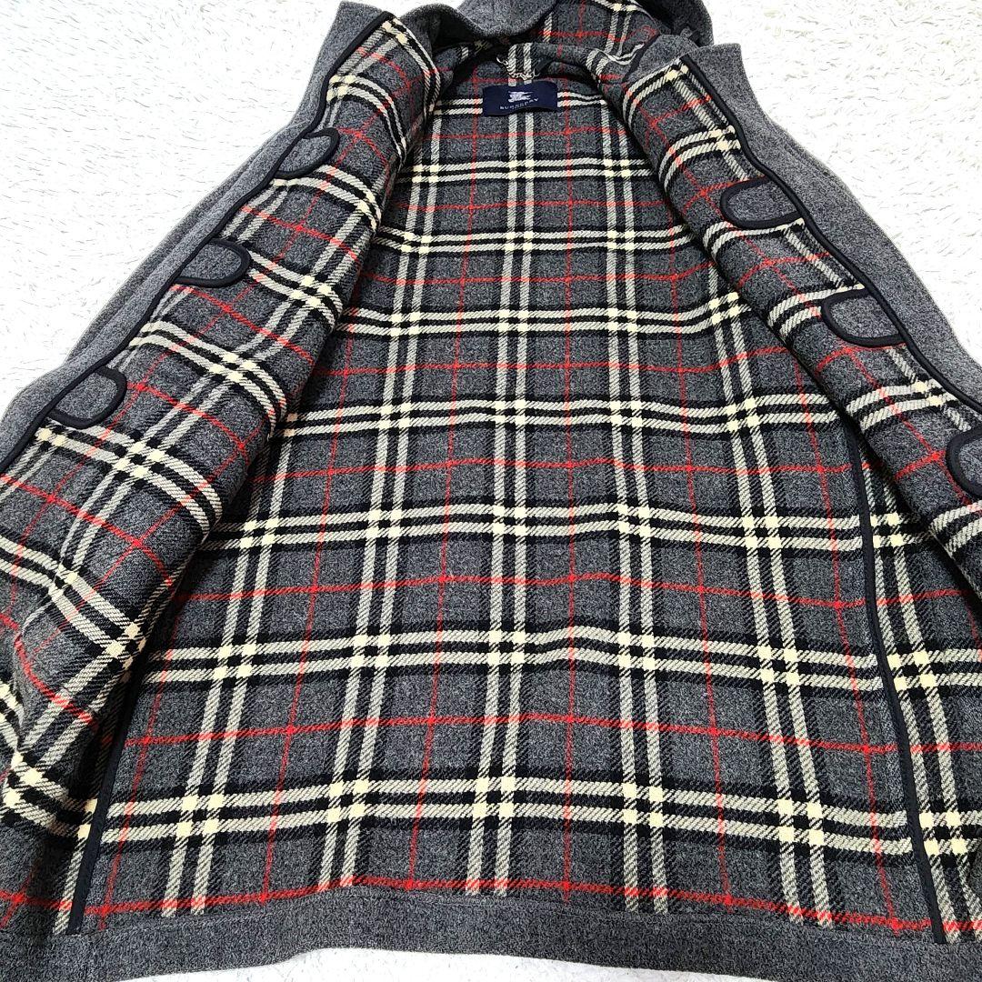 ✨英国製✨バーバリーロンドン❣️ダッフルコート　L位　グレー　バーバリーチェック