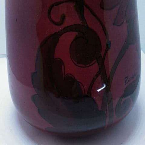 ６２５ アンティーク イタリア製 花瓶 作家入り濃赤 珍品高さ 31 センチ