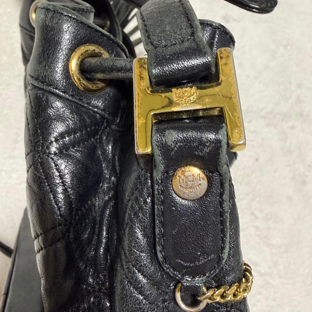 MCM ブラック キルティング バケットバッグ クロスバッグ