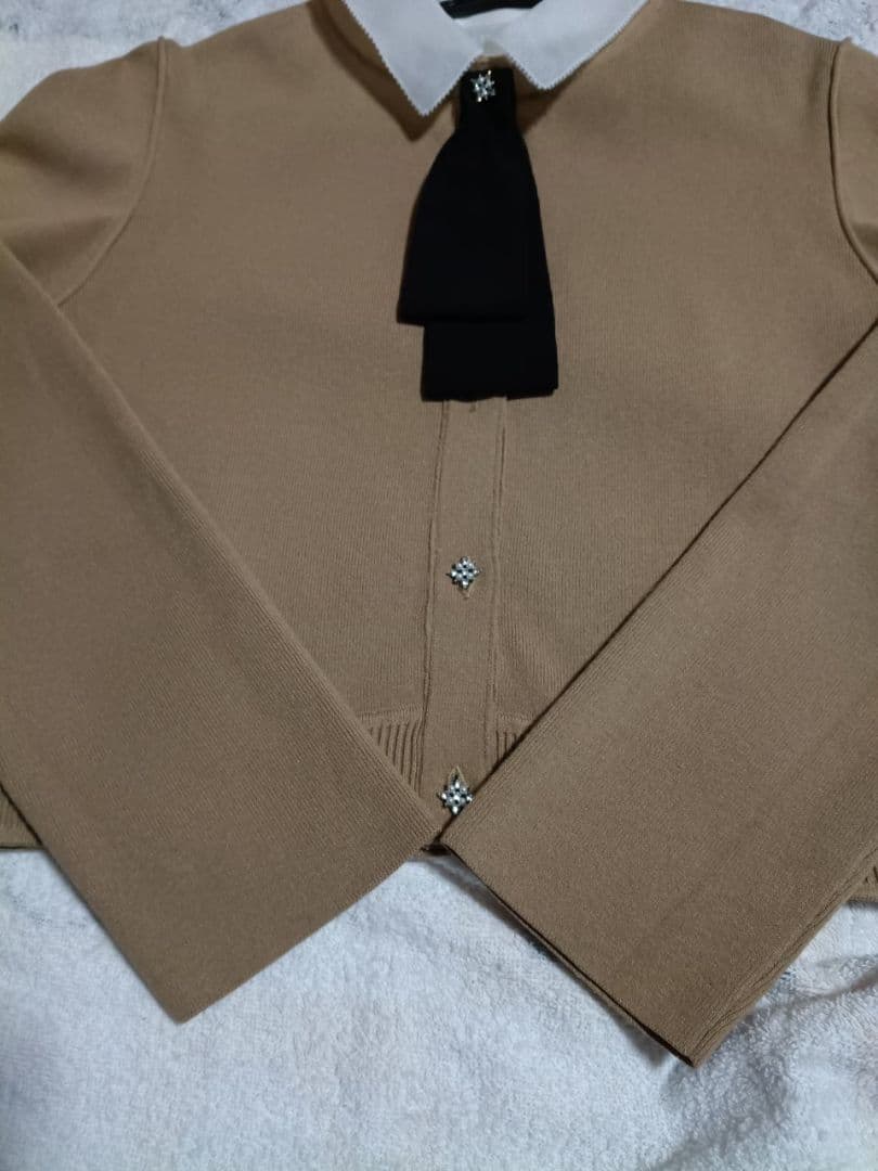 CELFORD デタッチャブル総針カーディガン 38　ボウタイ　リボン　ニット