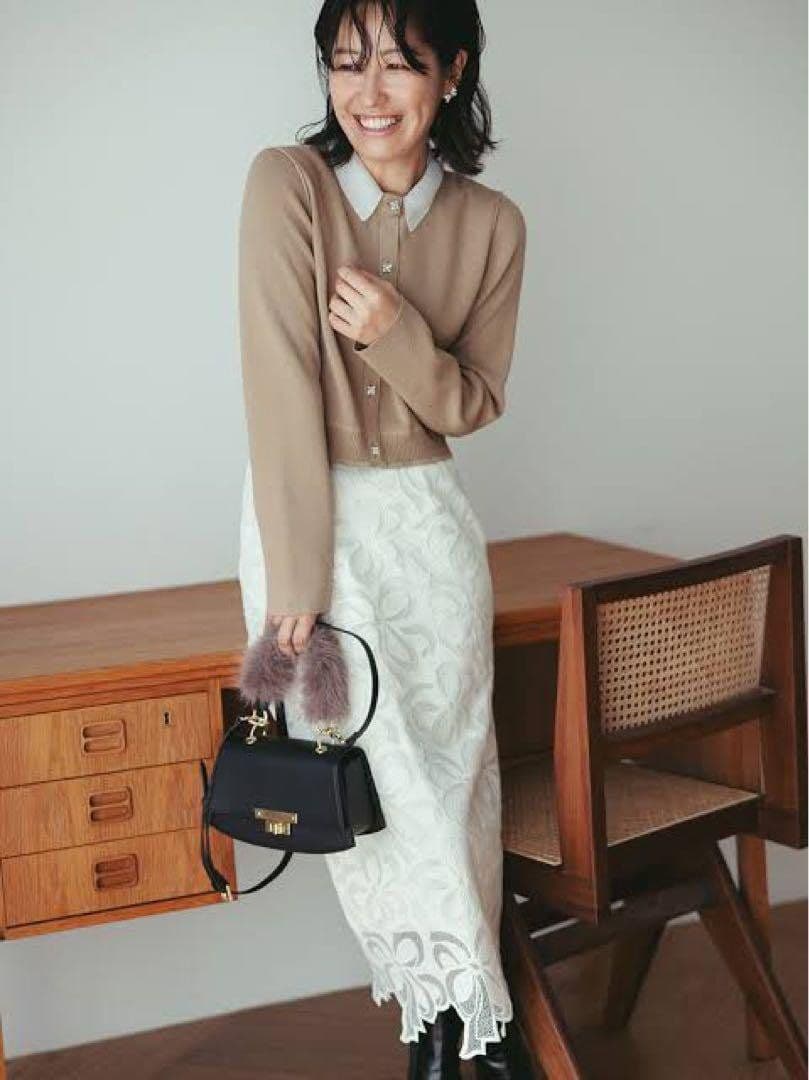 CELFORD デタッチャブル総針カーディガン 38　ボウタイ　リボン　ニット