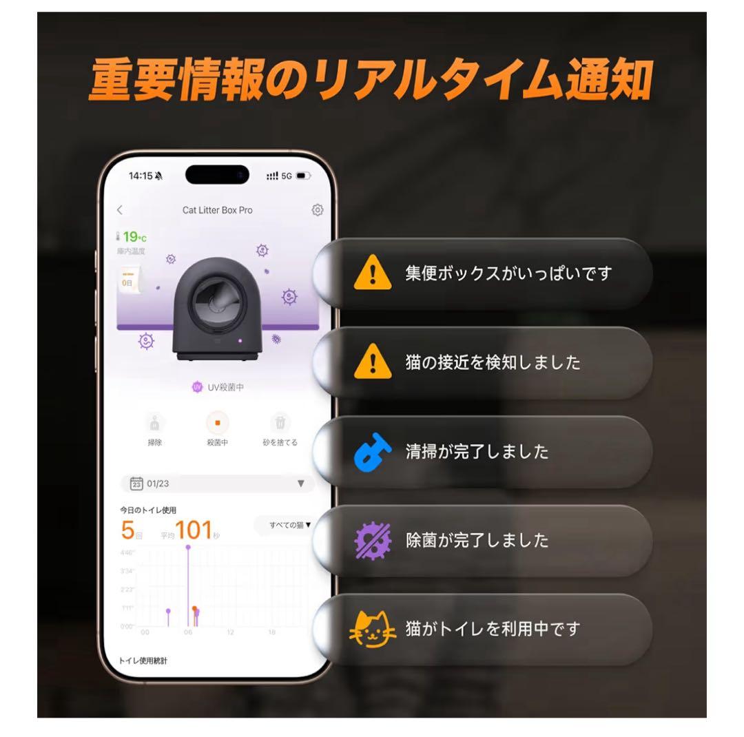 HHOLOVE 自動猫トイレPRO L1ダークグレー多頭飼いにも対応