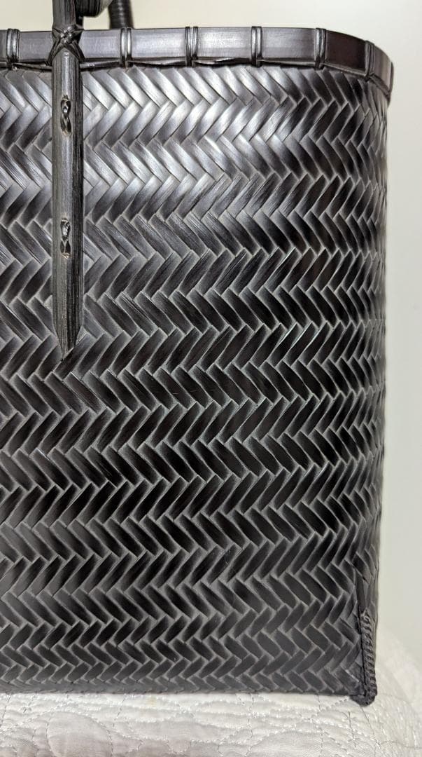 竹工芸家　高江雅人作　黒　網代バッグ　未使用