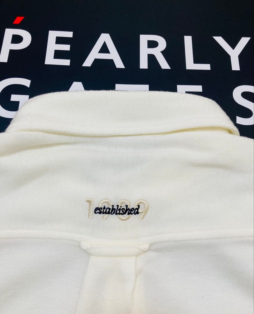 新品 パーリーゲイツ ストレッチカノコスムースピーチ 長袖ポロシャツ(4)M/白