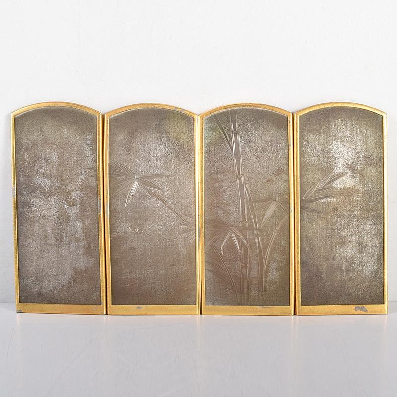 中国　古七宝琺瑯彩　花鳥文　卓上屏風　硯屏　M　R8490