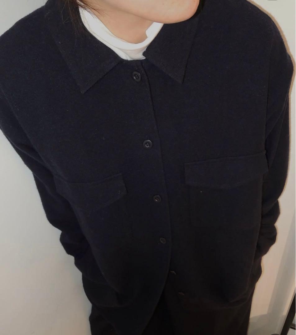 今期新品　ETRE TOKYO ウールツイルオーバーサイズシャツ　ネイビー